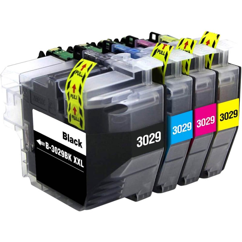 ENSEMBLE COMBO DE CARTOUCHE JET D'ENCRE BROTHER LC3029 BK/C/M/Y XXL COMPATIBLE NOIR/CYAN/MAGENTA/JAUNE