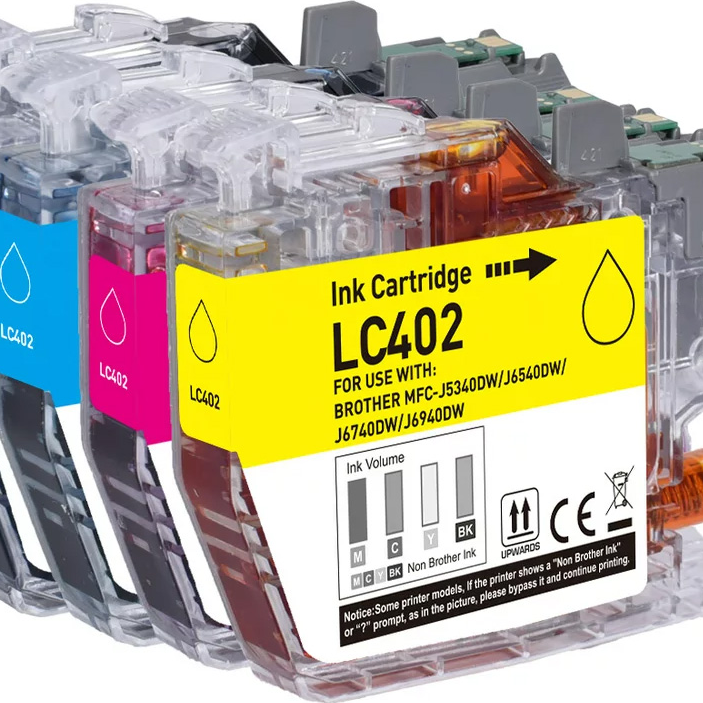ENSEMBLE COMBO DE CARTOUCHE JET D'ENCRE BROTHER LC402 BK/C/M/Y XL COMPATIBLE NOIR/CYAN/MAGENTA/JAUNE