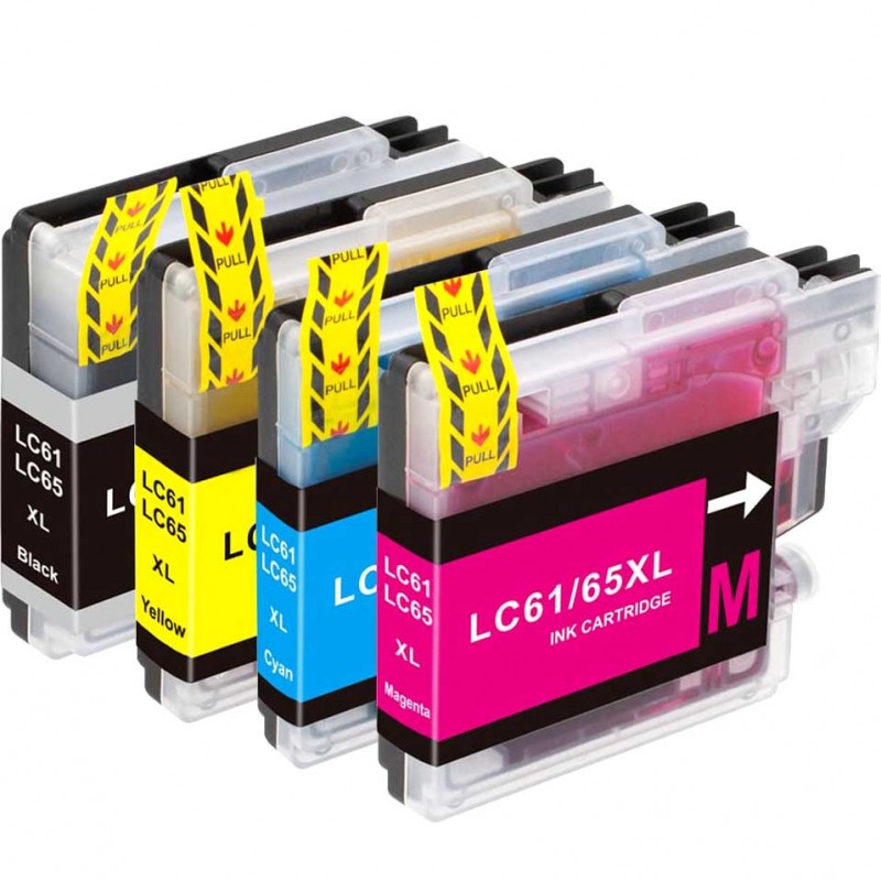 ENSEMBLE COMBO DE CARTOUCHE JET D'ENCRE BROTHER LC61/LC65 BK/C/M/Y XL COMPATIBLE NOIR/CYAN/MAGENTA/JAUNE