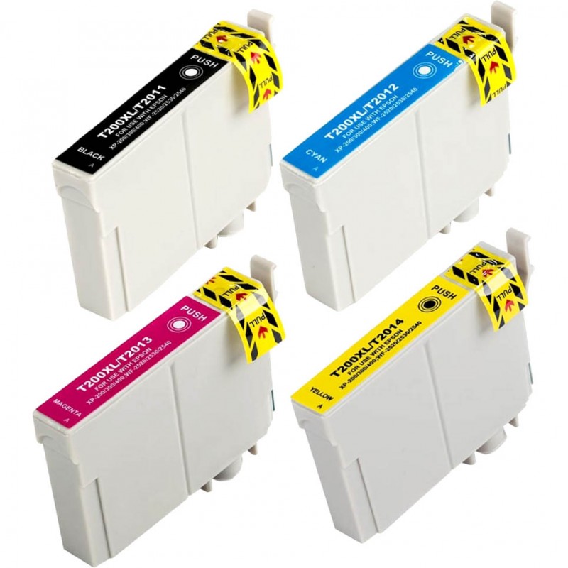 ENSEMBLE COMBO DE CARTOUCHE JET D'ENCRE EPSON T200 BK/C/M/Y XL COMPATIBLE NOIR/CYAN/MAGENTA/JAUNE