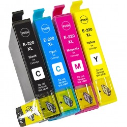 ENSEMBLE COMBO DE CARTOUCHE JET D'ENCRE EPSON T220 BK/C/M/Y XL COMPATIBLE NOIR/CYAN/MAGENTA/JAUNE