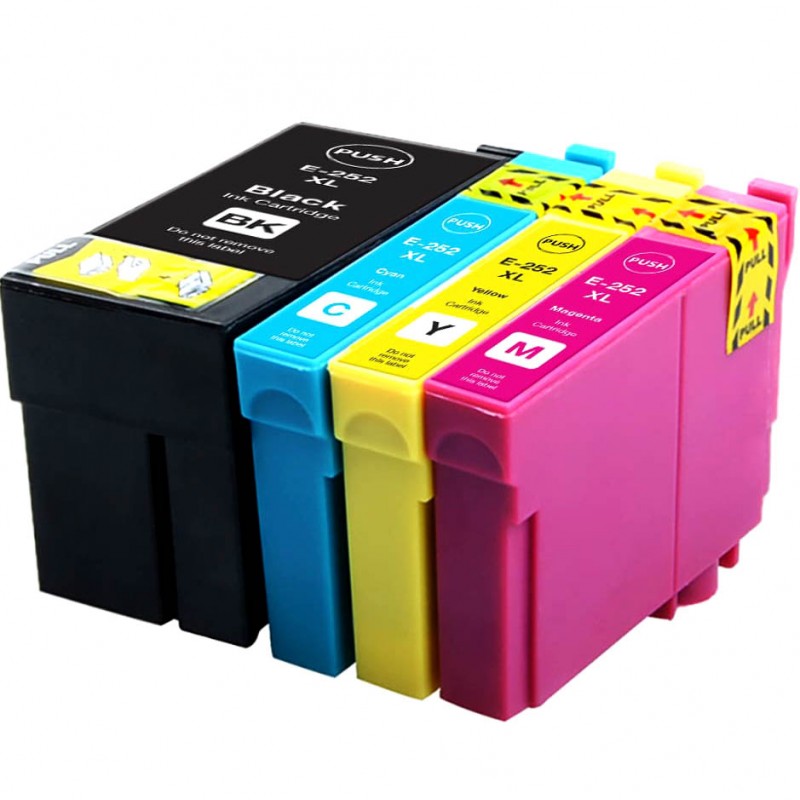 ENSEMBLE COMBO DE CARTOUCHE JET D'ENCRE EPSON T252 BK/C/M/Y XL COMPATIBLE NOIR/CYAN/MAGENTA/JAUNE