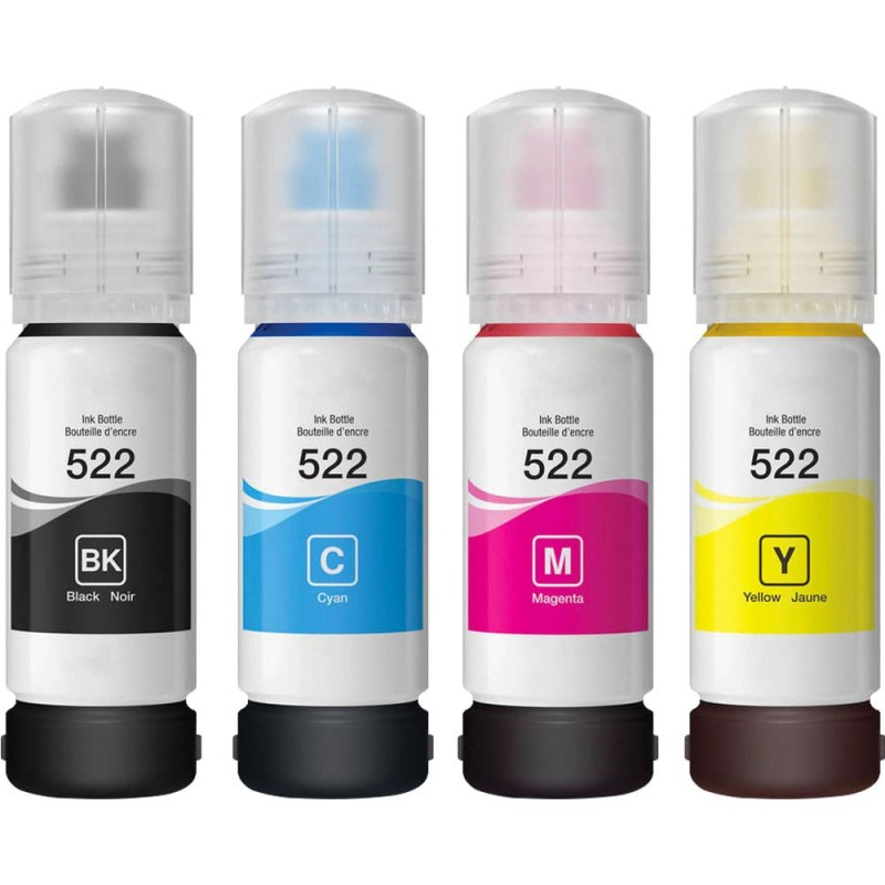 ENSEMBLE COMBO DE BOUTEILLE D'ENCRE EPSON T522 COMPATIBLE NOIR/CYAN/MAGENTA/JAUNE