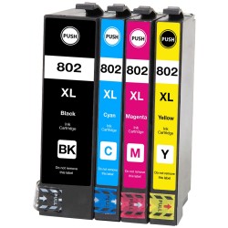 ENSEMBLE COMBO DE CARTOUCHE JET D'ENCRE EPSON T802 BK/C/M/Y XL COMPATIBLE NOIR/CYAN/MAGENTA/JAUNE