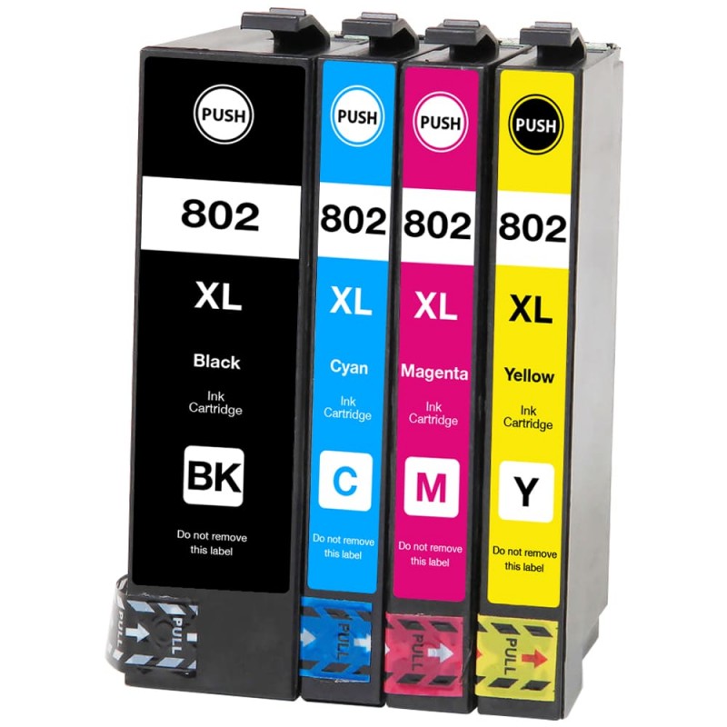 ENSEMBLE COMBO DE CARTOUCHE JET D'ENCRE EPSON T802 BK/C/M/Y XL COMPATIBLE NOIR/CYAN/MAGENTA/JAUNE