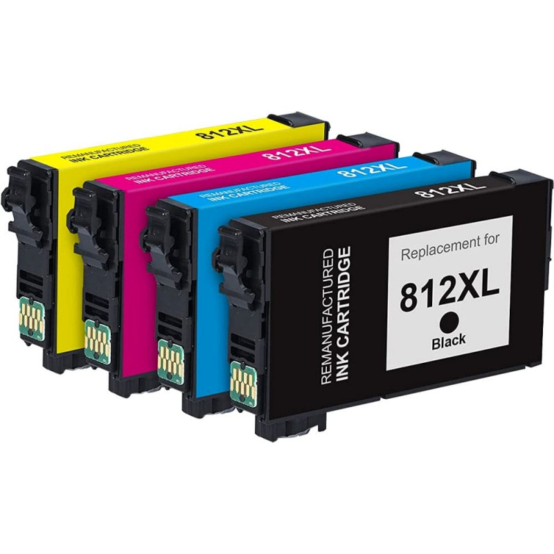 ENSEMBLE COMBO DE CARTOUCHE JET D'ENCRE EPSON T812 BK/C/M/Y XL COMPATIBLE NOIR/CYAN/MAGENTA/JAUNE