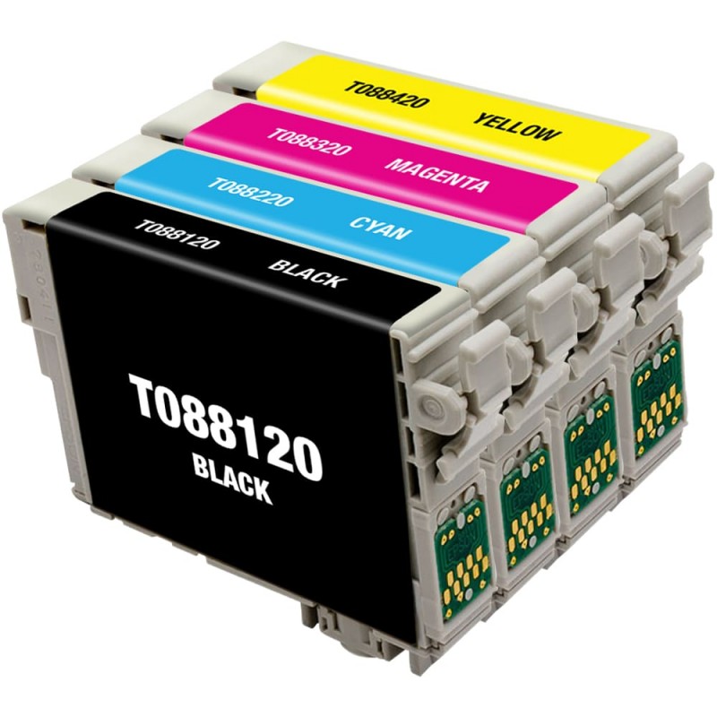 ENSEMBLE COMBO DE CARTOUCHE JET D'ENCRE EPSON T088 BK/C/M/Y XL COMPATIBLE NOIR/CYAN/MAGENTA/JAUNE