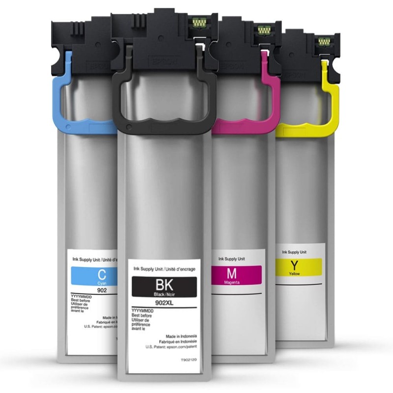 ENSEMBLE COMBO DE CARTOUCHE JET D'ENCRE EPSON T902 BK/C/M/Y XL COMPATIBLE NOIR/CYAN/MAGENTA/JAUNE HAUTE CAPACITÉ