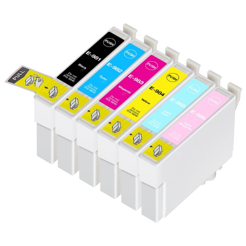 ENSEMBLE COMBO DE CARTOUCHE JET D'ENCRE EPSON T098/T099 BK/C/M/Y/LC/LM XL COMPATIBLE NOIR/CYAN/MAGENTA/JAUNE/CYAN CLAIR/MAGENTA CLAIR