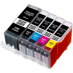 ENSEMBLE COMBO DE CARTOUCHE JET D'ENCRE CANON PGI-250/CLI-251 BK/PBK/C/M/Y XL COMPATIBLE NOIR/PHOTO NOIR/CYAN/MAGENTA/JAUNE