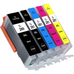 ENSEMBLE COMBO DE CARTOUCHE JET D'ENCRE CANON PGI-280/CLI-281 BK/PBK/C/M/Y XXL COMPATIBLE NOIR/PHOTO NOIR/CYAN/MAGENTA/JAUNE TRÈS HAUTE CAPACITÉ