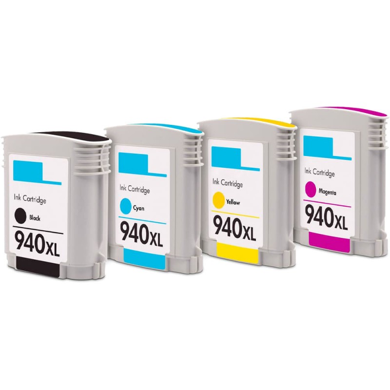 ENSEMBLE COMBO DE CARTOUCHE JET D'ENCRE HP940XL BK/C/M/Y COMPATIBLE NOIR/CYAN/MAGENTA/JAUNE