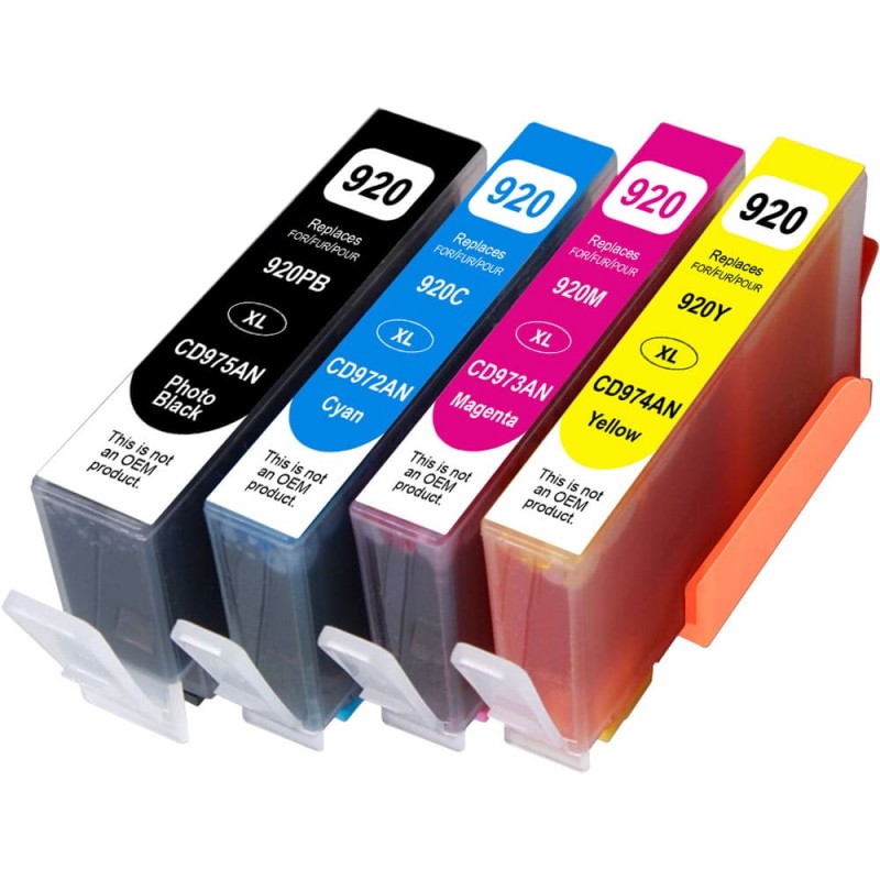 ENSEMBLE COMBO DE CARTOUCHE JET D'ENCRE HP920XL BK/C/M/Y COMPATIBLE NOIR/CYAN/MAGENTA/JAUNE
