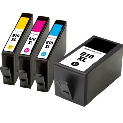 ENSEMBLE COMBO DE CARTOUCHE JET D'ENCRE HP910XL BK/C/M/Y RECYCLÉE NOIR/CYAN/MAGENTA/JAUNE
