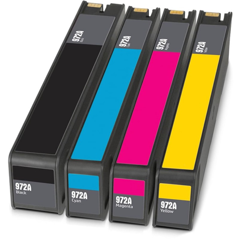 ENSEMBLE COMBO DE CARTOUCHE JET D'ENCRE HP972A BK/C/M/Y RECYCLÉE NOIR/CYAN/MAGENTA/JAUNE