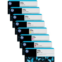 ENSEMBLE COMBO DE CARTOUCHE JET D'ENCRE HP771 BK/R/M/Y/LM/LC/PBK ORIGINALE NOIR MAT/ROUGE/MAGENTA/JAUNE/MAGENTA CLAIR/CYAN CLAIR/NOIR PHOTO/GRIS CLAIR