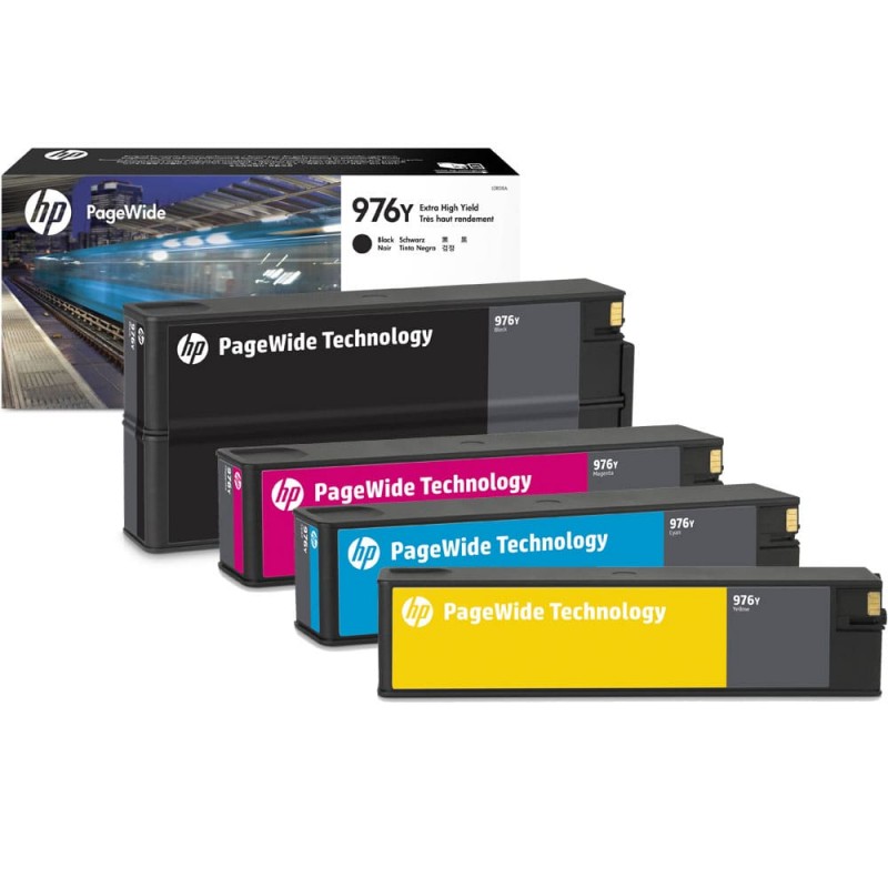 ENSEMBLE COMBO DE CARTOUCHE JET D'ENCRE HP976Y ORIGINALE NOIR/CYAN/MAGENTA/JAUNE EXTRA HAUTE CAPACITÉ