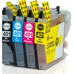 ENSEMBLE COMBO DE CARTOUCHE JET D'ENCRE BROTHER LC401 BK/C/M/Y XL COMPATIBLE NOIR/CYAN/MAGENTA/JAUNE
