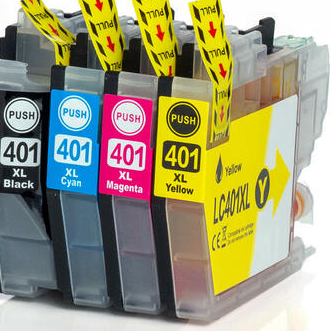 ENSEMBLE COMBO DE CARTOUCHE JET D'ENCRE BROTHER LC401 BK/C/M/Y XL COMPATIBLE NOIR/CYAN/MAGENTA/JAUNE