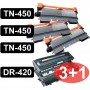 BROTHER 3-TONER TN450 CARTRIDGES AND 1- DRUM DR420 COMPATIBLE