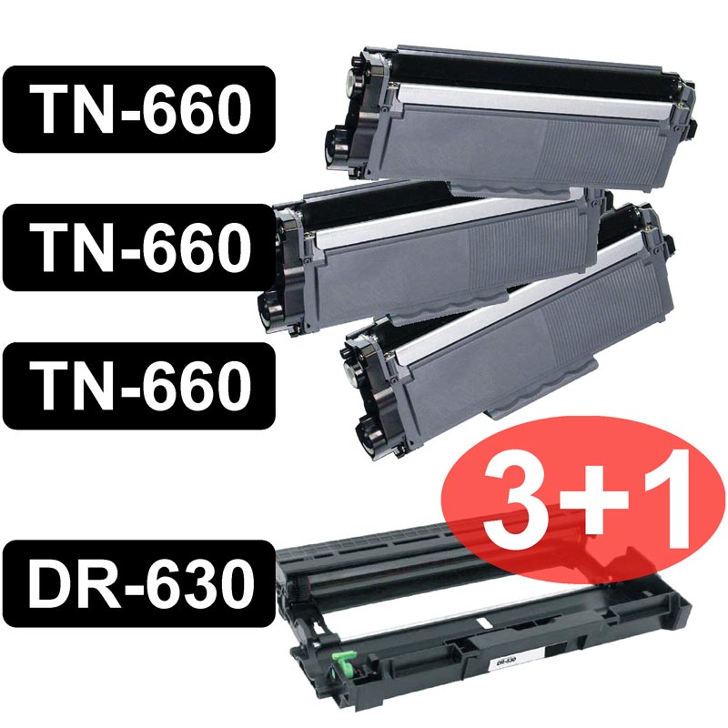 CARTOUCHE DE TONER LASER BROTHER 3X TN660 ET 1X TAMBOUR DR630 COMPATIBLE