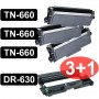 BROTHER 3-TONER TN660 CARTRIDGES AND 1- DRUM DR630 COMPATIBLE